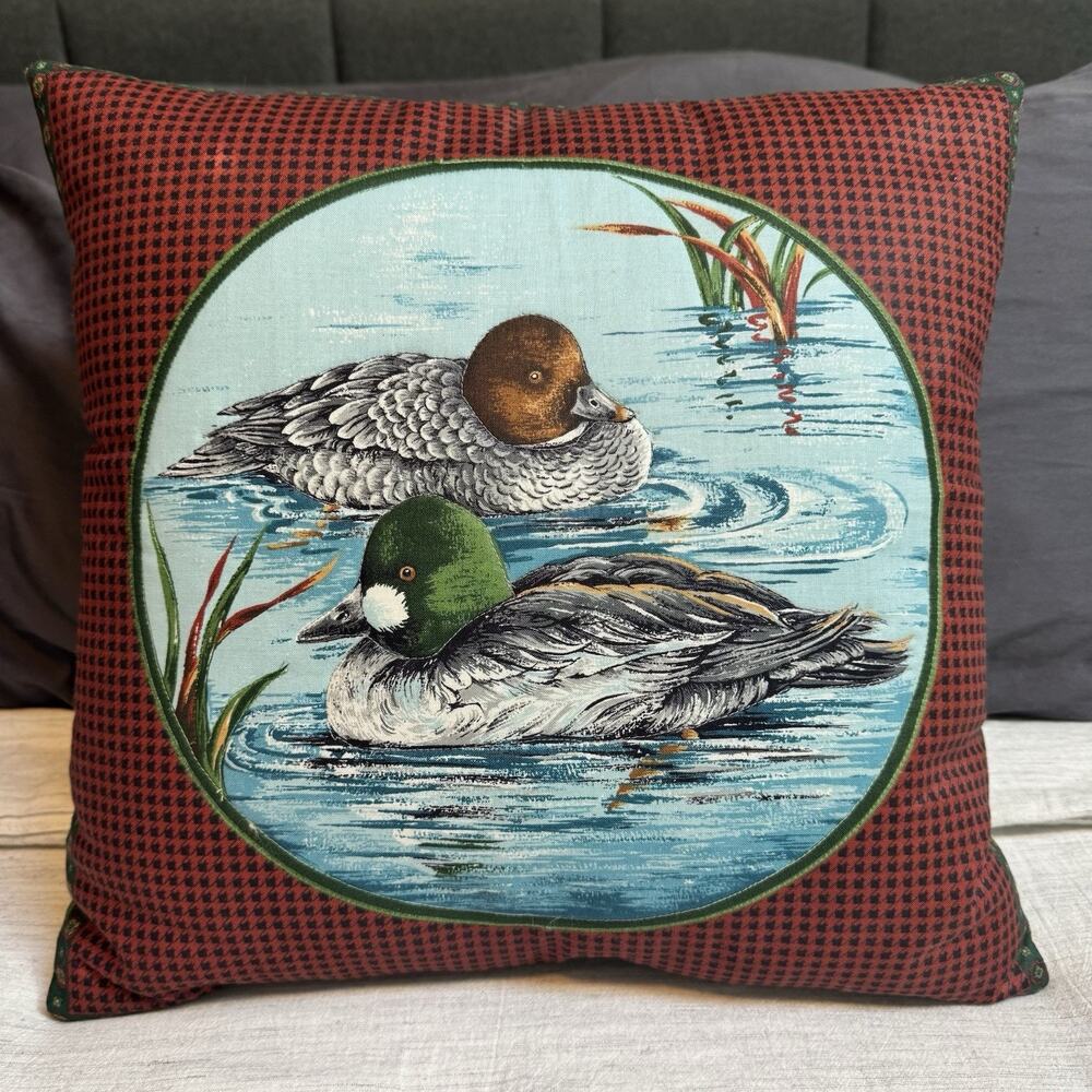 Handmade Decorative Pillow VTG Fabric Goldeneye Ducks Mallard Waterfowl Nature